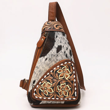 American Darling Hand Curved& Hair On Genuine Leather Sling Bag | Handbag Purse Curved Travel